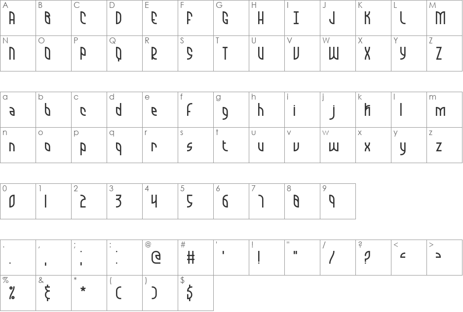 Quarantine BRK font character map preview