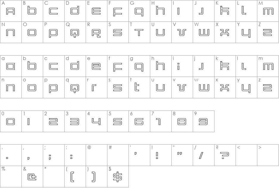 Quark Outline font character map preview