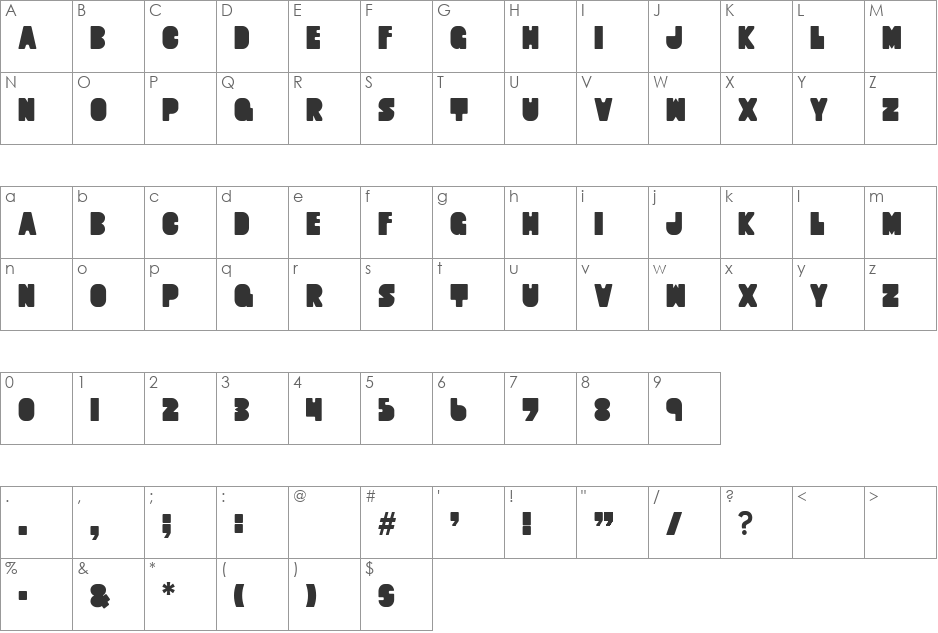 Quart07 by Norwegian Ink font character map preview