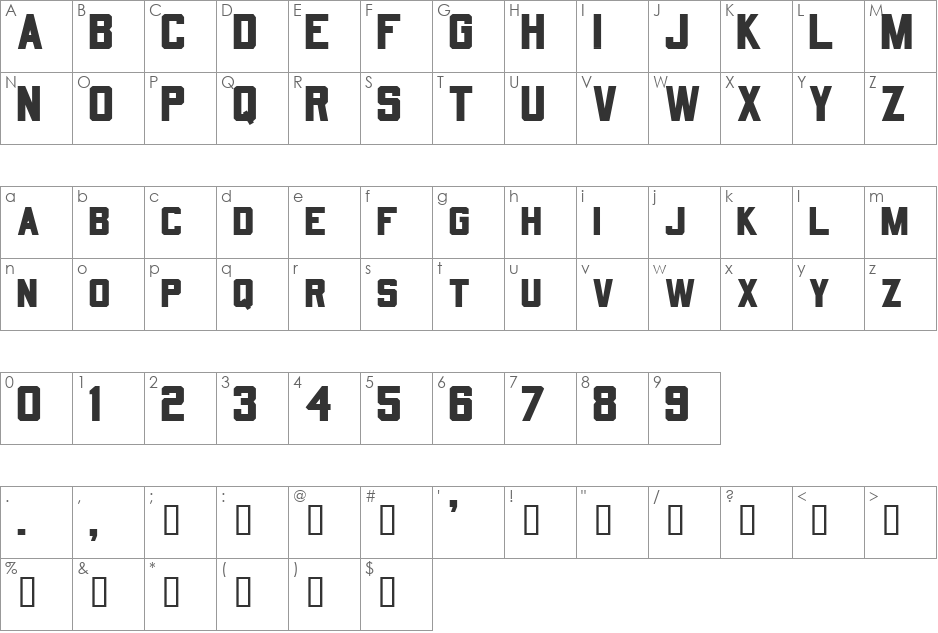 Quarterback font character map preview