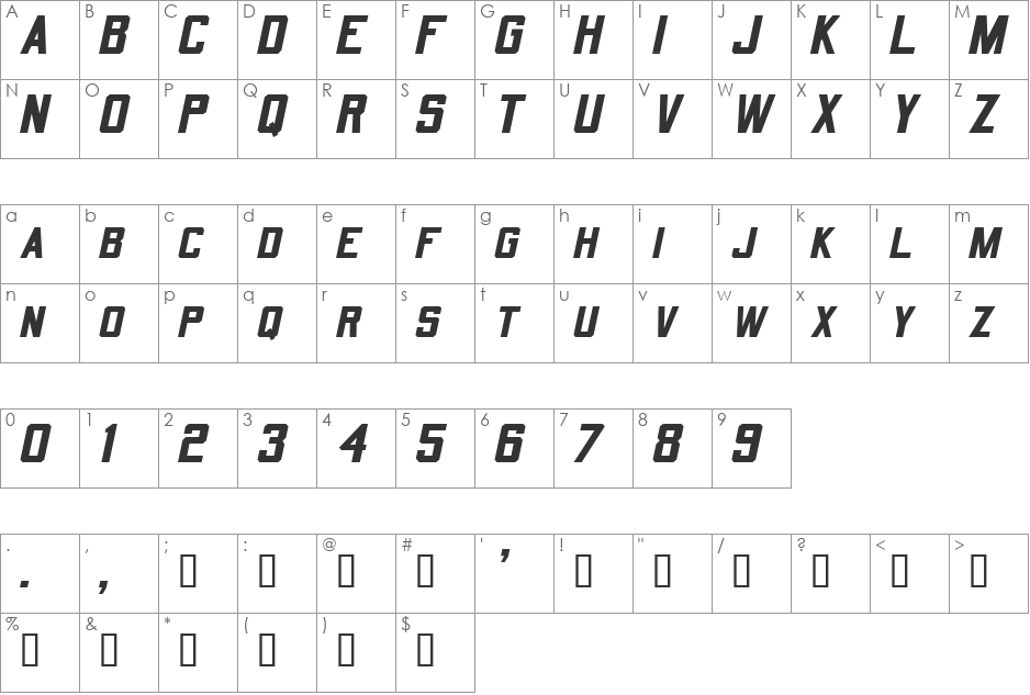 Quarterback font character map preview