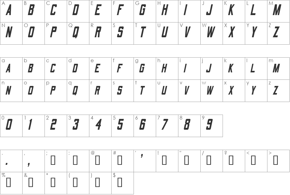 QuarterbackCondensed font character map preview