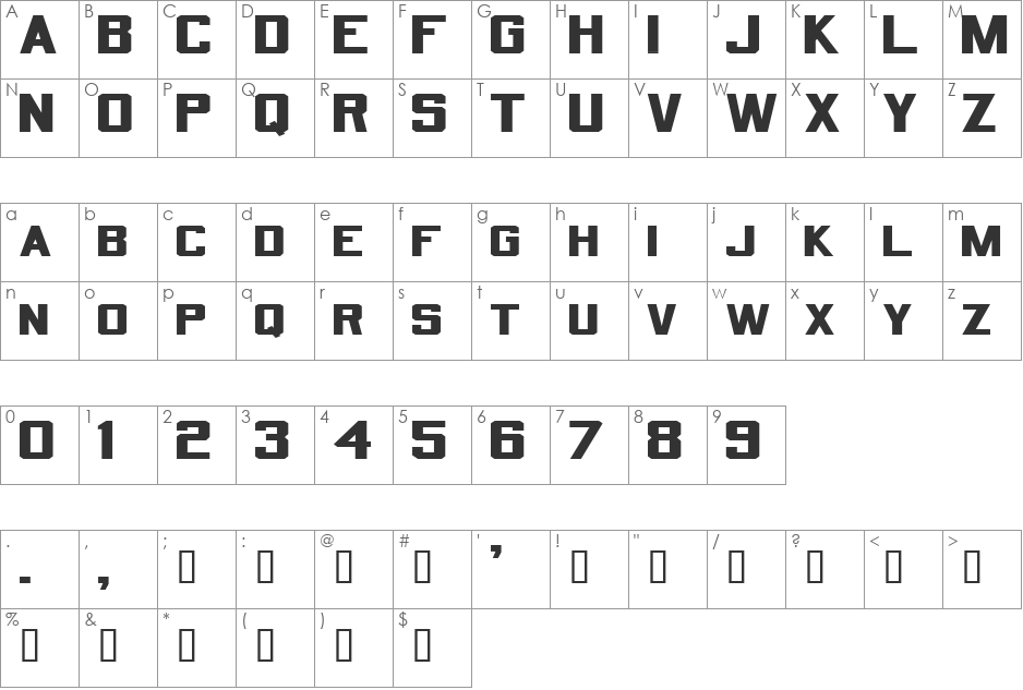 QuarterbackExtended font character map preview