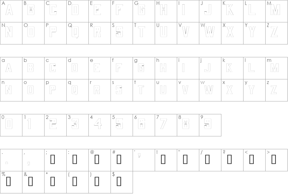 QuarterbackOutline font character map preview