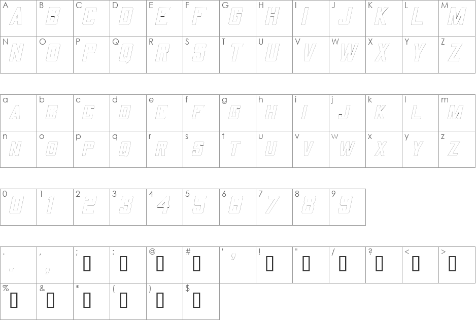 QuarterbackOutline font character map preview