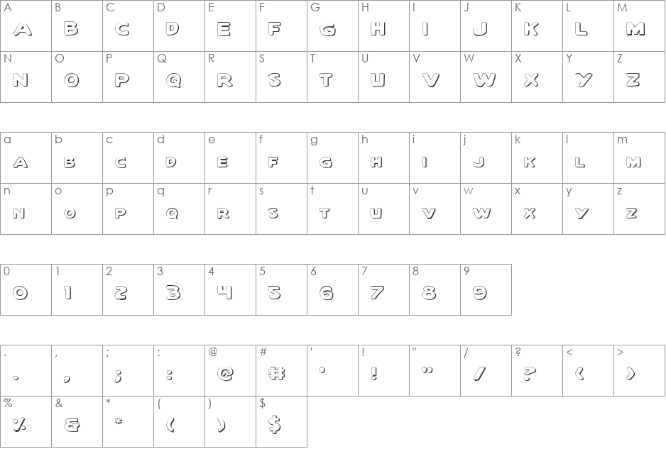Quartermain Outline font character map preview