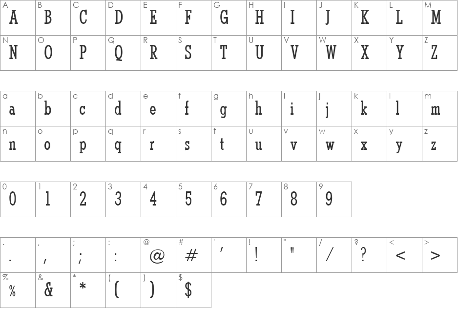QuarterMedium font character map preview