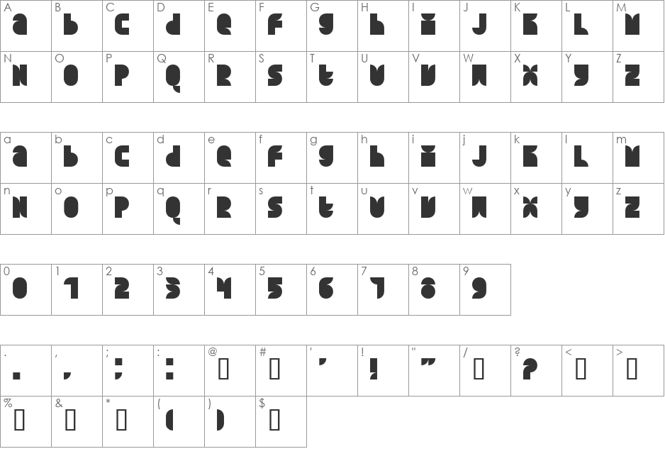 Quarterround font character map preview