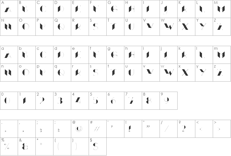 Quartz font character map preview
