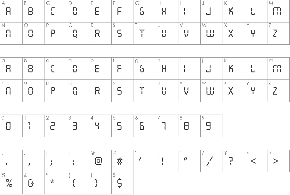 Quartz Becker font character map preview