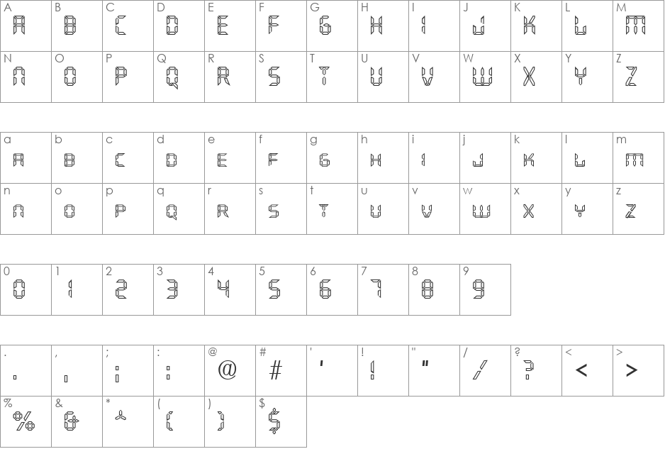 Quartz-Open font character map preview