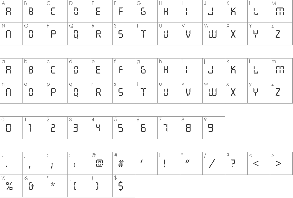 QuartzBolD font character map preview