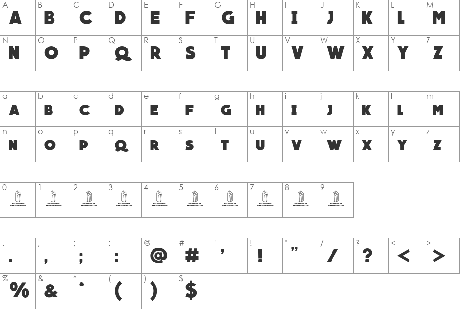 QUARTZO font character map preview