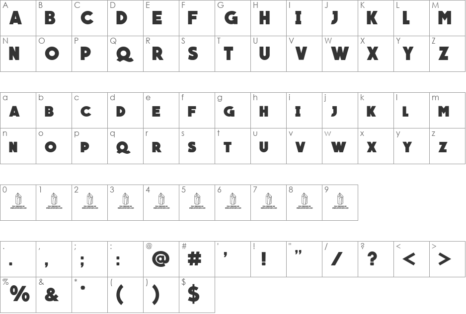 QUARTZO demo font character map preview