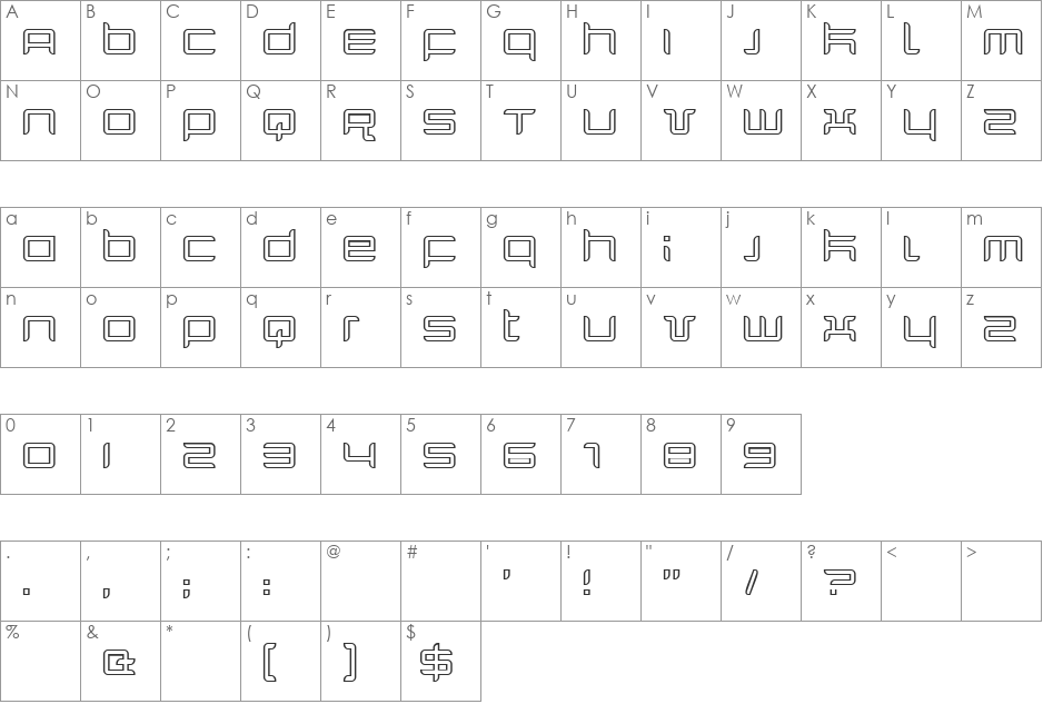 Quarx Outline font character map preview