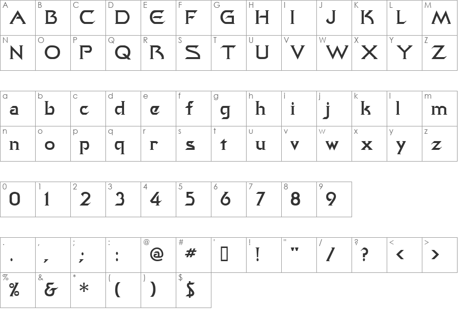 Quasar font character map preview