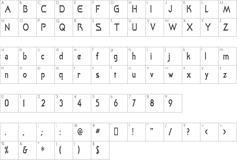 QuasarCondensed font character map preview