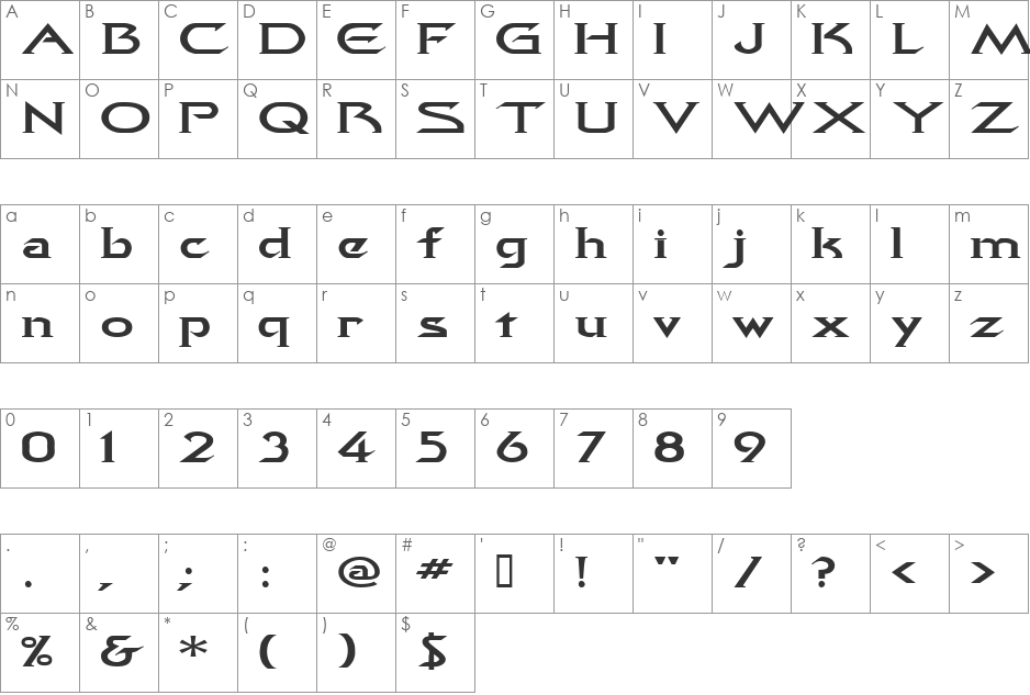 QuasarExtended font character map preview