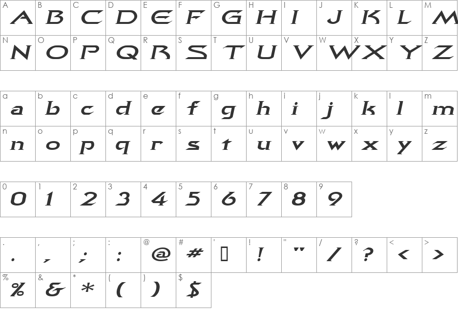 QuasarExtended font character map preview