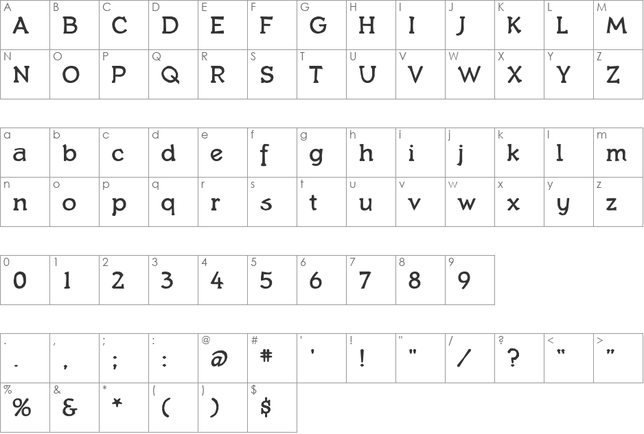 Quasbold font character map preview