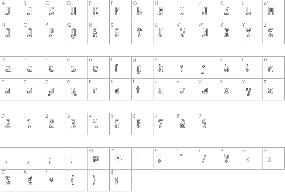 Quasidipitous Hollow font character map preview