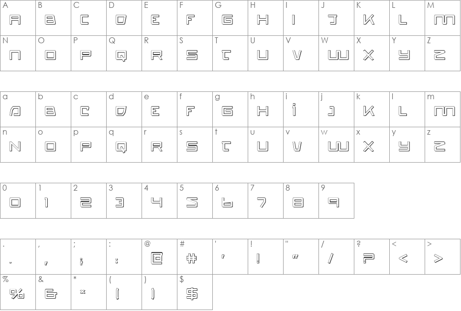 Quasitron 3D font character map preview