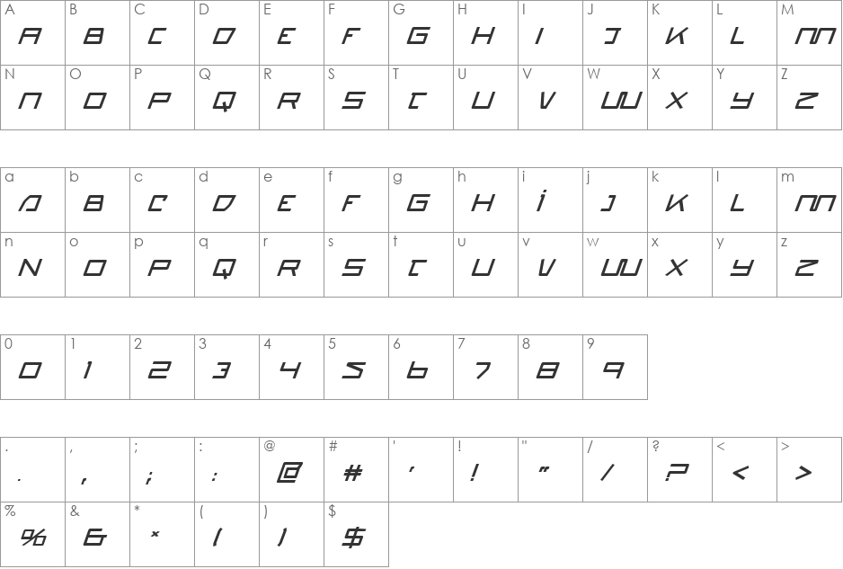 Quasitron Bold Italic font character map preview