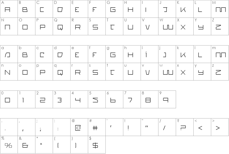 Quasitron Italic font character map preview
