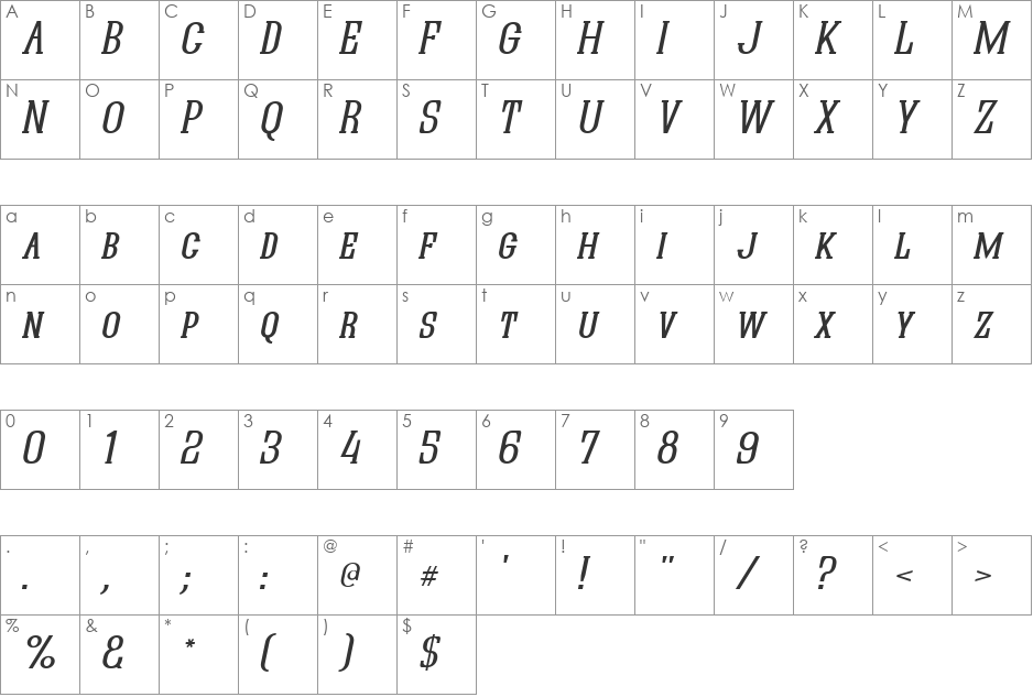 Quastic Kaps font character map preview