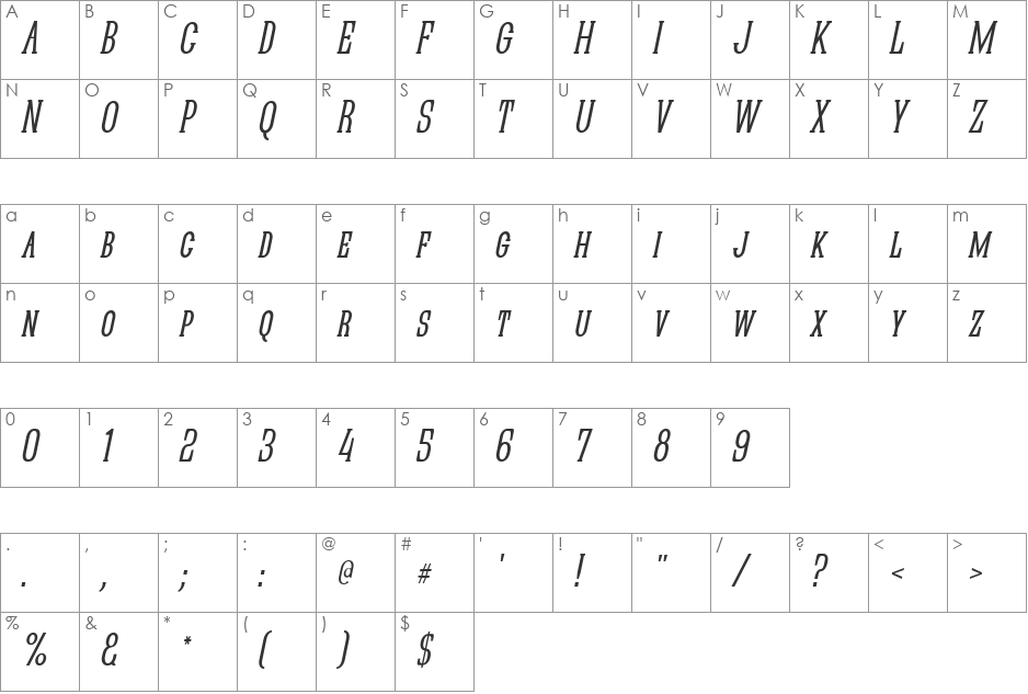 Quastic Kaps Narrow font character map preview