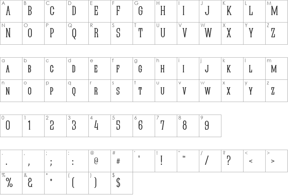 Quastic Kaps Narrow font character map preview