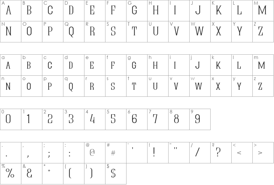 Quastic Kaps Thin font character map preview