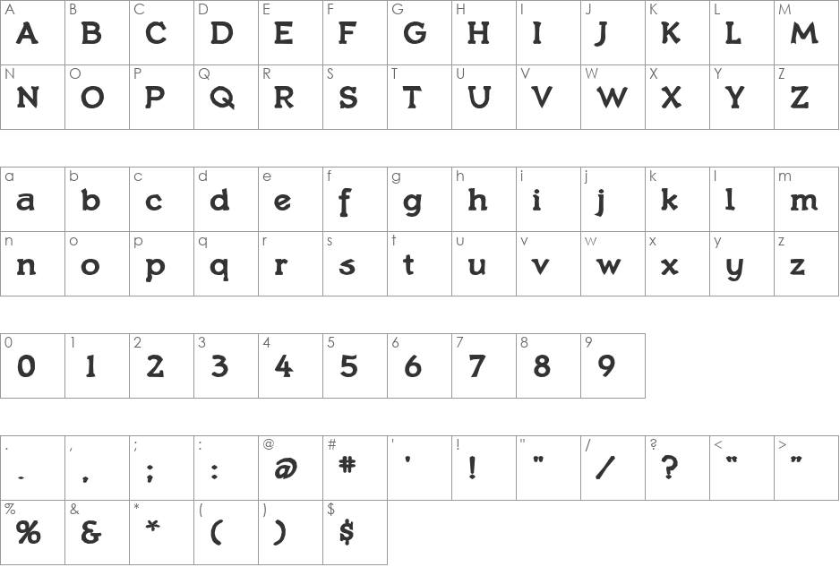 Quasxbold font character map preview