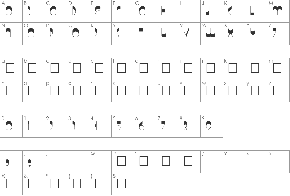 Quatermaine font character map preview