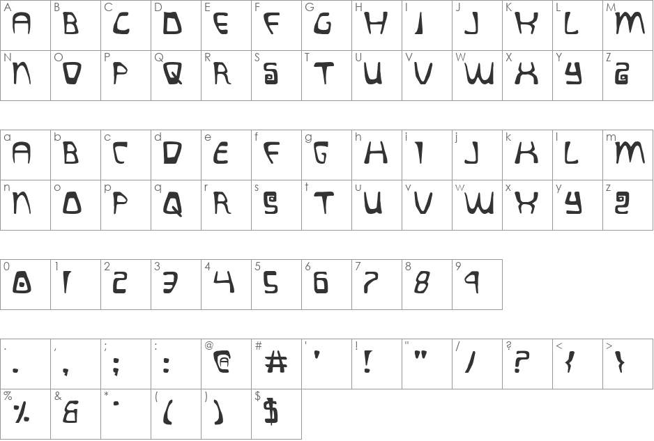 Quatl font character map preview