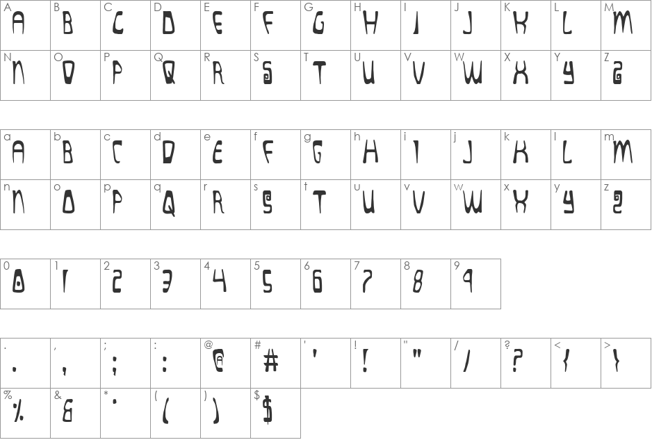 Quatl Condensed font character map preview