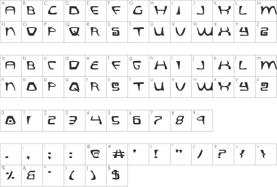 Quatl Expanded font character map preview
