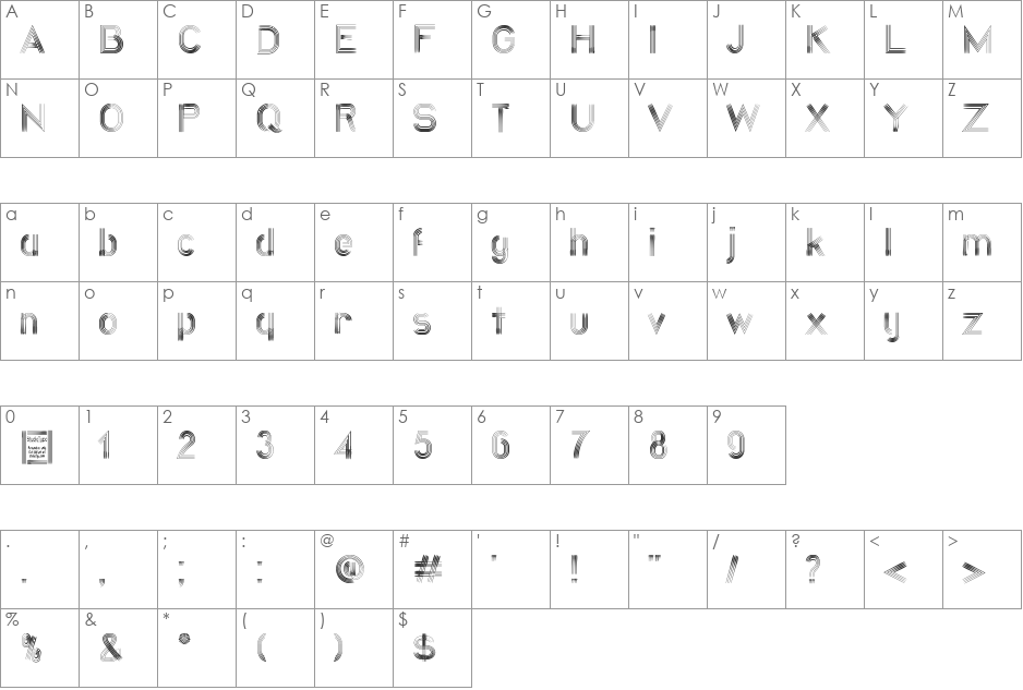 Quatroline font character map preview