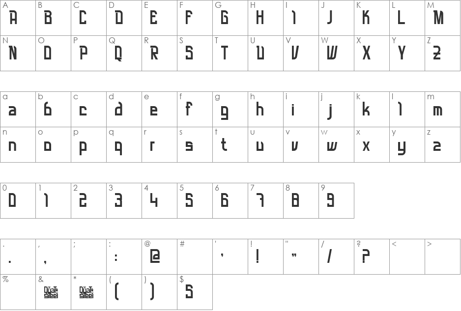 QuatSteel font character map preview