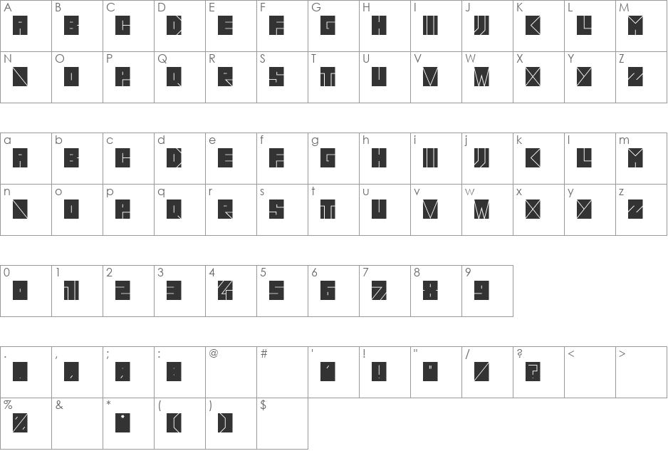 QUB font character map preview