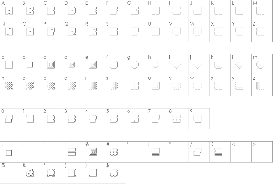 QUBE HOLLOW font character map preview