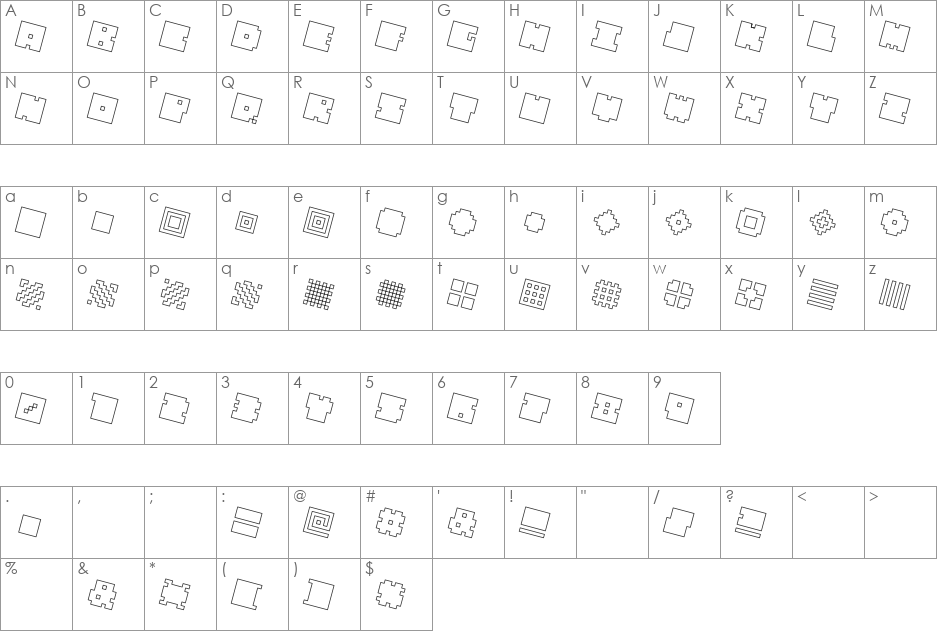 QUBE HOLLOW font character map preview