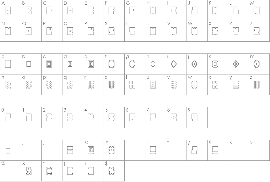 QUBE HOLLOW THIN font character map preview