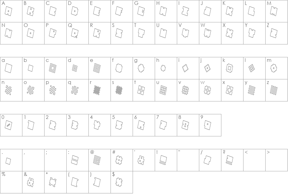 QUBE HOLLOW THIN font character map preview
