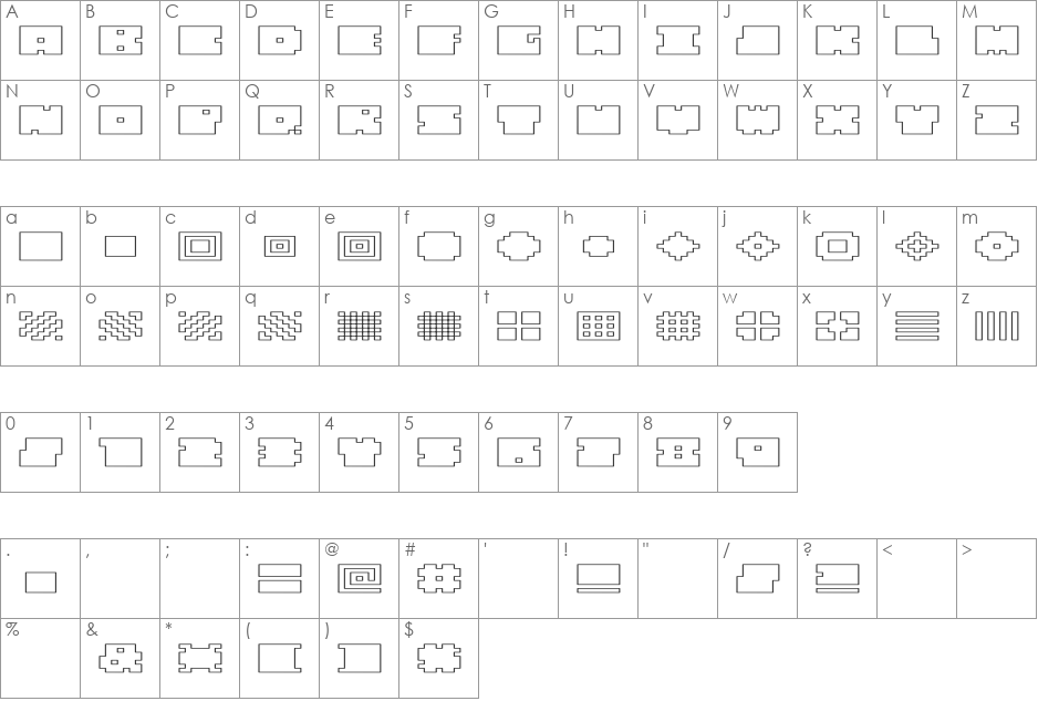 QUBE HOLLOW WIDE font character map preview