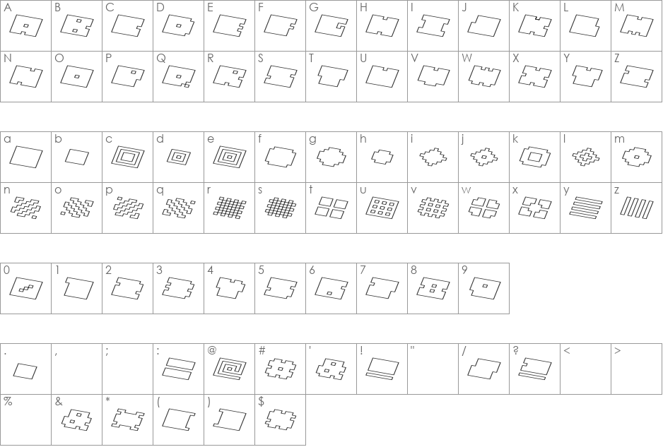 QUBE HOLLOW WIDE font character map preview