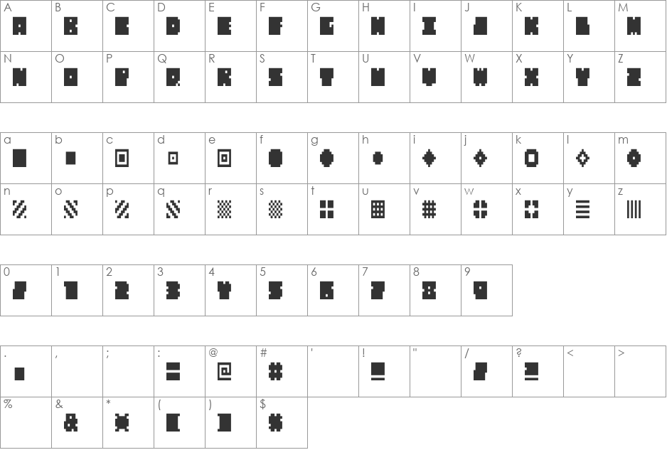 QUBE THIN font character map preview