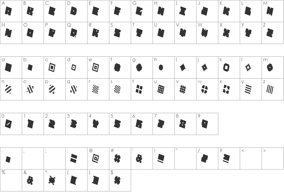 QUBE THIN font character map preview