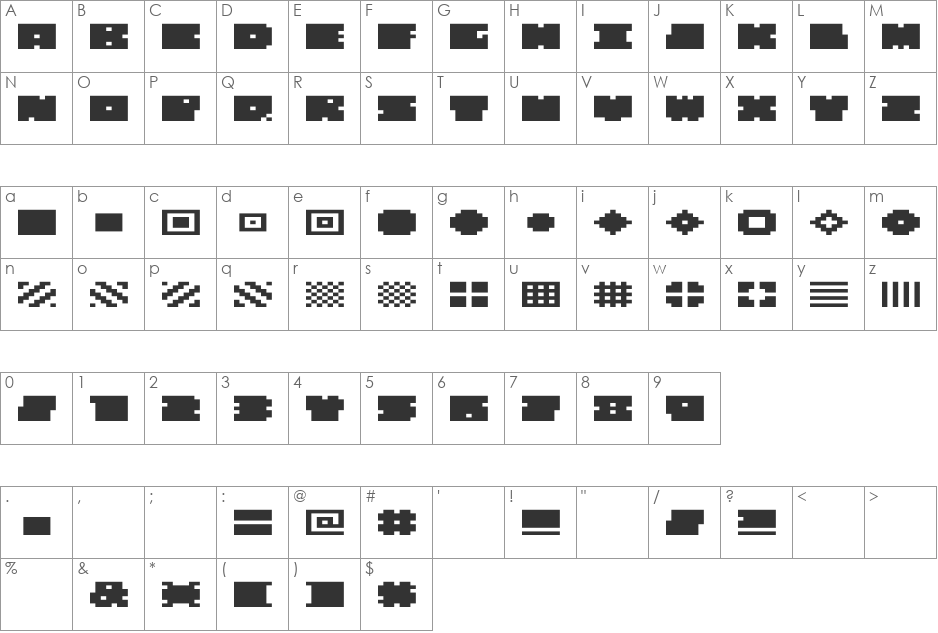 QUBE WIDE font character map preview