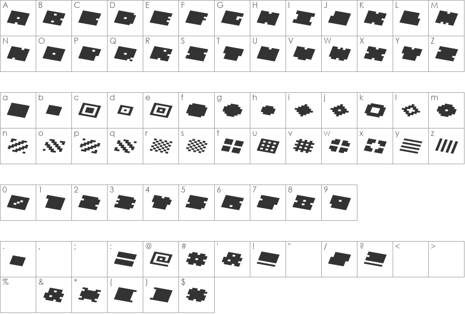 QUBE WIDE font character map preview